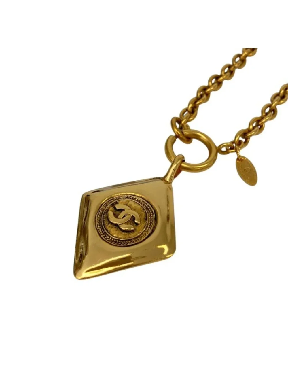 Chanel CC Logo Diamond Motif Chain Necklace Gold